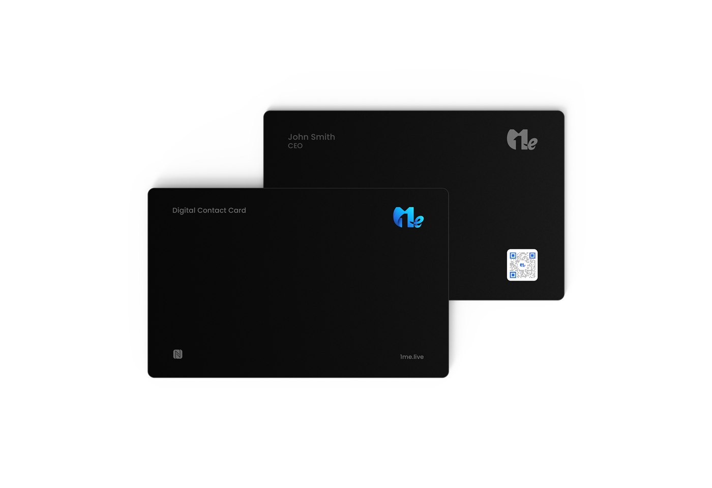 1Me branded NFC smart-card mockup with a QR backup