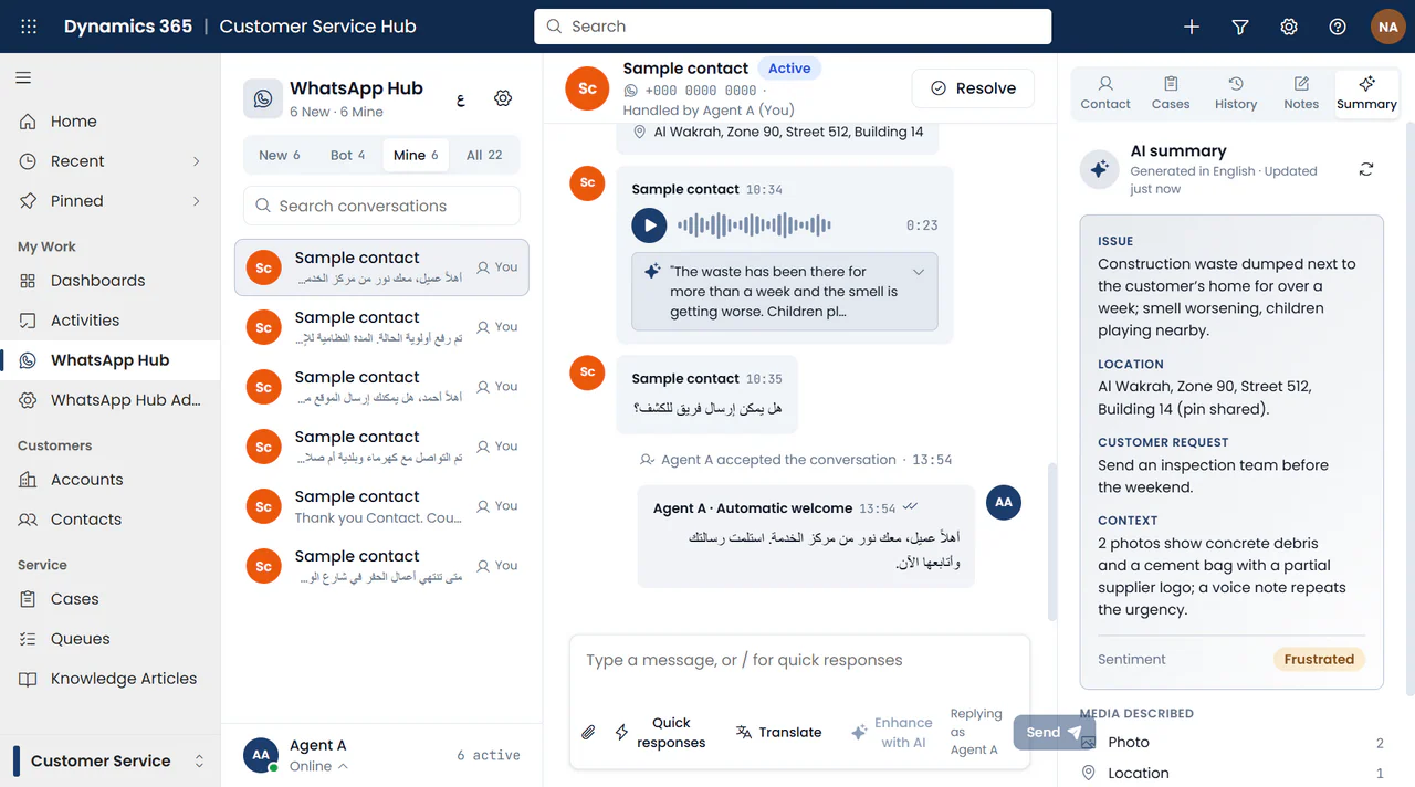 1Wap screen: AI-assisted conversation summary